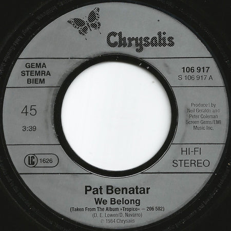 Pat Benatar : We Belong (7", Single)