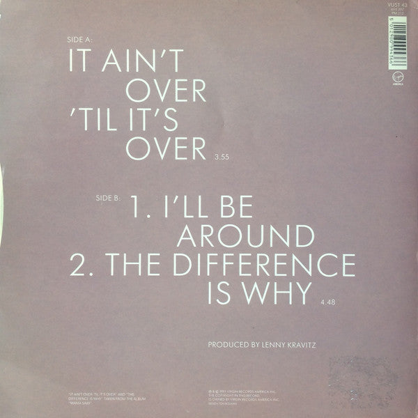 Lenny Kravitz : It Ain't Over 'Til It's Over (12", Single)