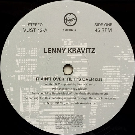 Lenny Kravitz : It Ain't Over 'Til It's Over (12", Single)