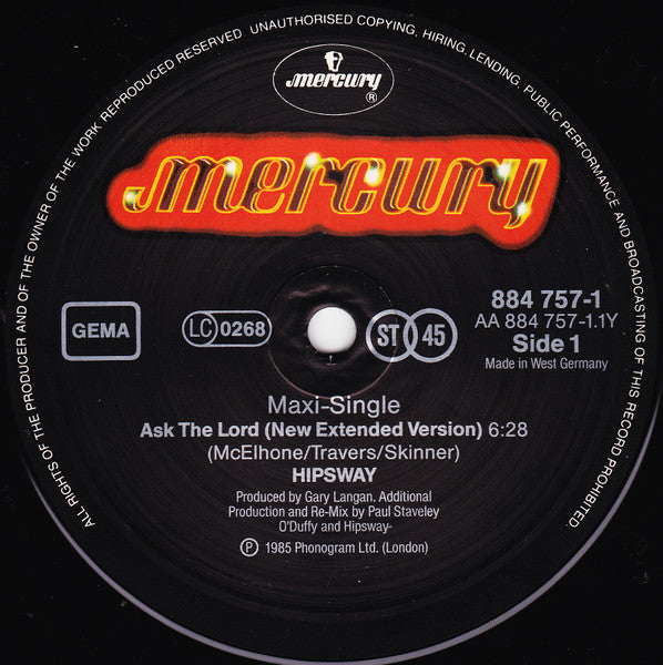 Hipsway : Ask The Lord (New Extended Version) (12", Maxi)