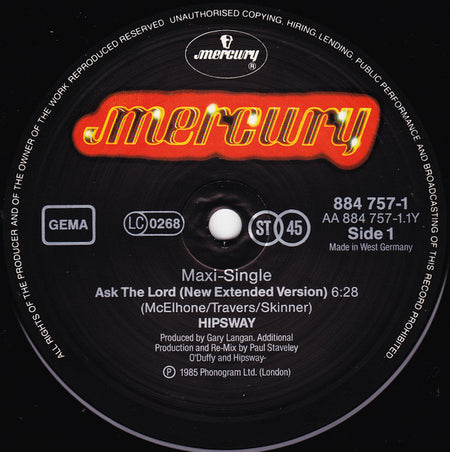 Hipsway : Ask The Lord (New Extended Version) (12", Maxi)