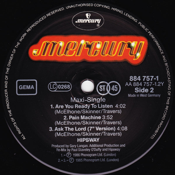 Hipsway : Ask The Lord (New Extended Version) (12", Maxi)