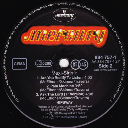 Hipsway : Ask The Lord (New Extended Version) (12", Maxi)