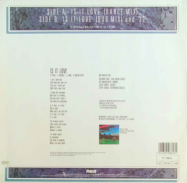 Mr. Mister : Is It Love (12", Maxi)