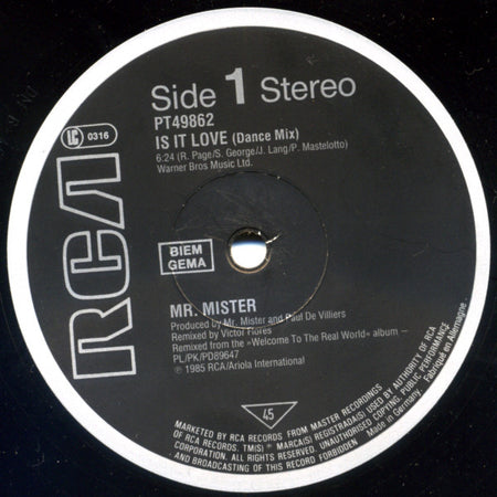 Mr. Mister : Is It Love (12", Maxi)