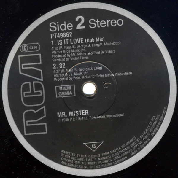 Mr. Mister : Is It Love (12", Maxi)