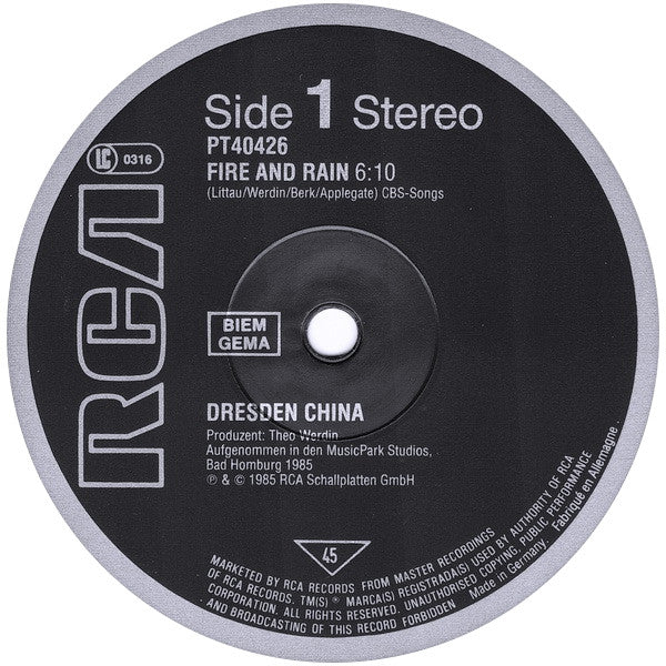 Dresden China : Fire And Rain (12", Maxi)