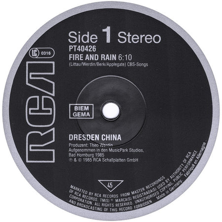 Dresden China : Fire And Rain (12", Maxi)