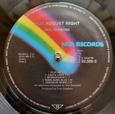 Neil Diamond : Hot August Night (2xLP, Album, RE)