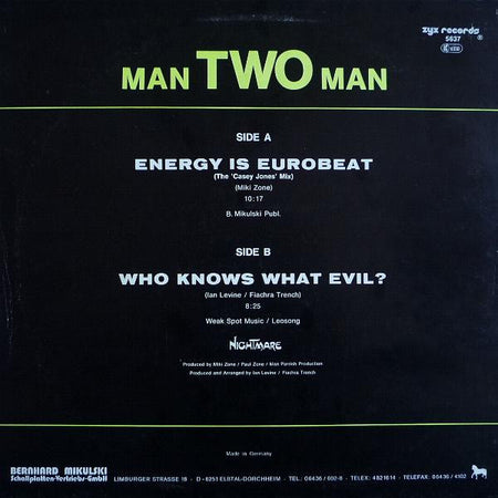 Man 2 Man : Energy Is Eurobeat / Who Knows What Evil? (12")