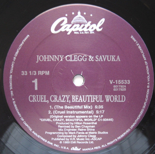 Johnny Clegg & Savuka : Cruel, Crazy, Beautiful World (12")