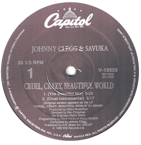 Johnny Clegg & Savuka : Cruel, Crazy, Beautiful World (12")