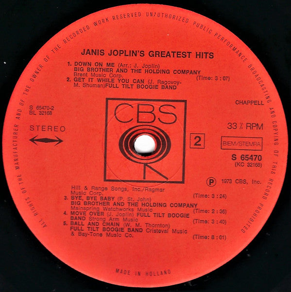 Janis Joplin : Janis Joplin's Greatest Hits (LP, Comp, Club)