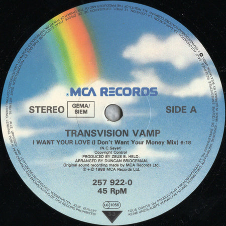 Transvision Vamp : I Want Your Love (12")