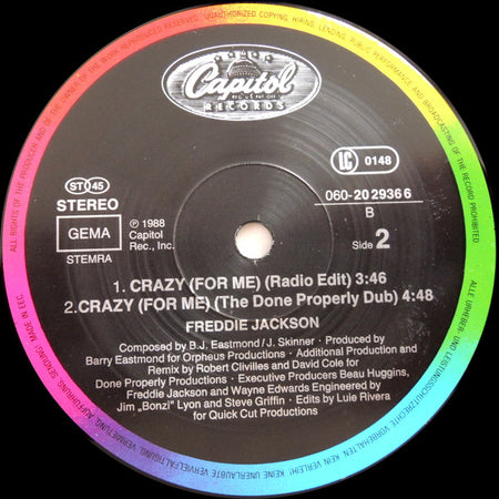 Freddie Jackson : Crazy (For Me) (12")
