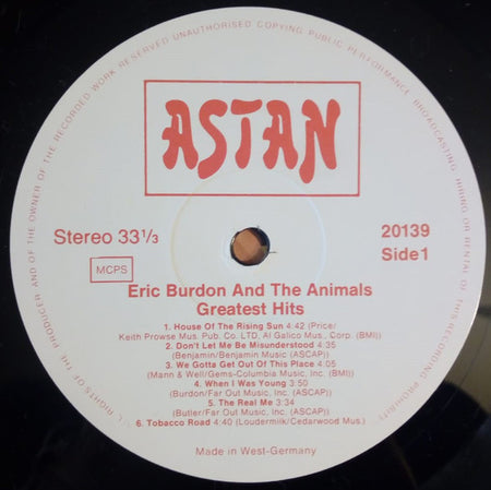 Eric Burdon & The Animals : Greatest Hits (LP, Comp)