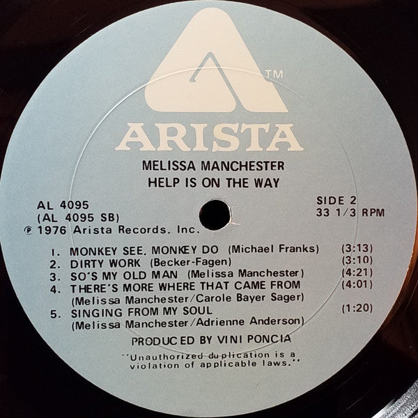 Melissa Manchester : Help Is On The Way (LP, Album, Pla)