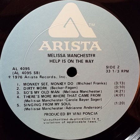 Melissa Manchester : Help Is On The Way (LP, Album, Pla)