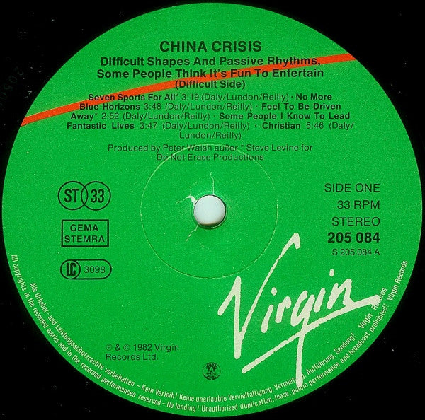 China Crisis : Difficult Shapes & Passive Rhythms, Some People Think It's Fun To Entertain (LP, Album)