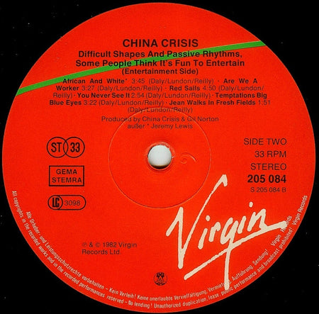 China Crisis : Difficult Shapes & Passive Rhythms, Some People Think It's Fun To Entertain (LP, Album)