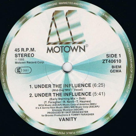 Vanity : Under The Influence (12", Maxi)