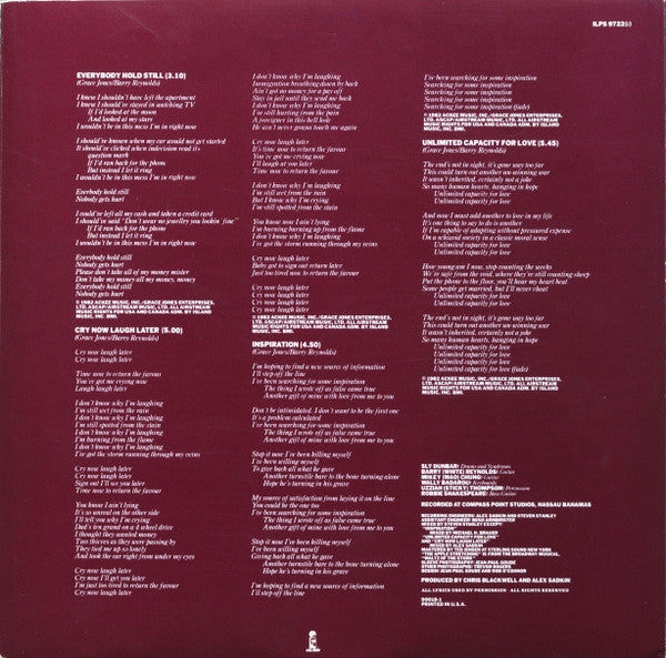 Grace Jones : Living My Life (LP, Album, All)
