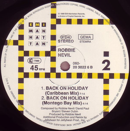 Robbie Nevil : Back On Holiday (12")
