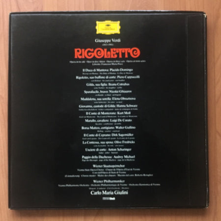 Giuseppe Verdi  -  Piero Cappuccilli, Ileana Cotrubas, Placido Domingo, Elena Obraztsova, Nicolai Ghiaurov, Kurt Moll, Hanna Schwarz, Wiener Staatsopernchor ,  Wiener Philharmoniker, Carlo Maria Giulini : Rigoletto (3xLP, RE + Box)