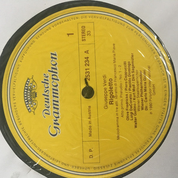 Giuseppe Verdi  -  Piero Cappuccilli, Ileana Cotrubas, Placido Domingo, Elena Obraztsova, Nicolai Ghiaurov, Kurt Moll, Hanna Schwarz, Wiener Staatsopernchor ,  Wiener Philharmoniker, Carlo Maria Giulini : Rigoletto (3xLP, RE + Box)
