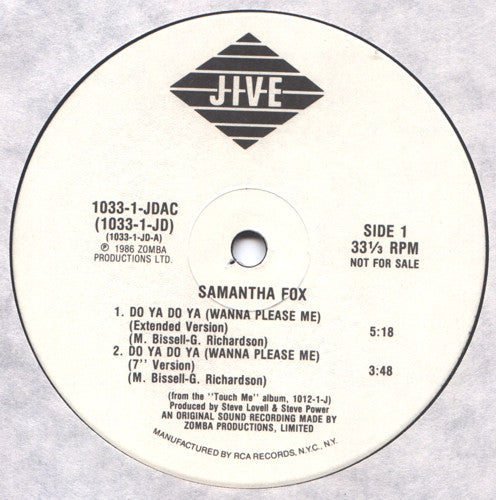 Samantha Fox : Do Ya Do Ya (Wanna Please Me) (12", Promo)
