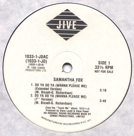 Samantha Fox : Do Ya Do Ya (Wanna Please Me) (12", Promo)