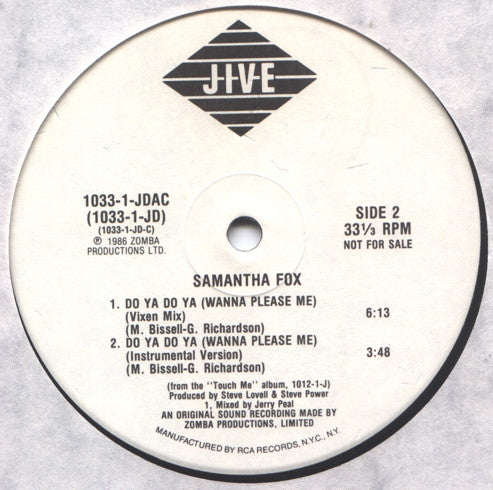 Samantha Fox : Do Ya Do Ya (Wanna Please Me) (12", Promo)
