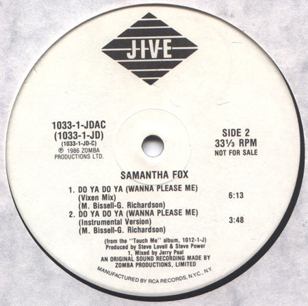 Samantha Fox : Do Ya Do Ya (Wanna Please Me) (12", Promo)
