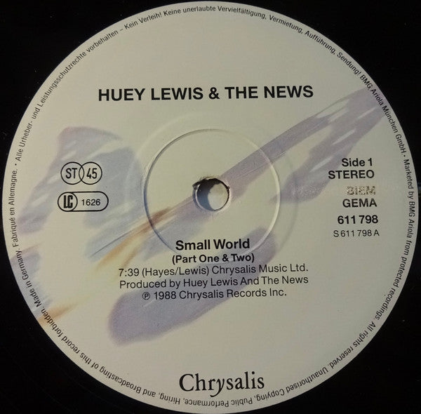 Huey Lewis & The News : Small World (12", Maxi)