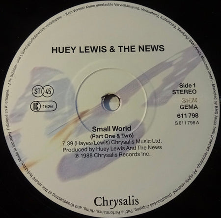 Huey Lewis & The News : Small World (12", Maxi)
