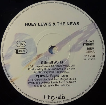 Huey Lewis & The News : Small World (12", Maxi)