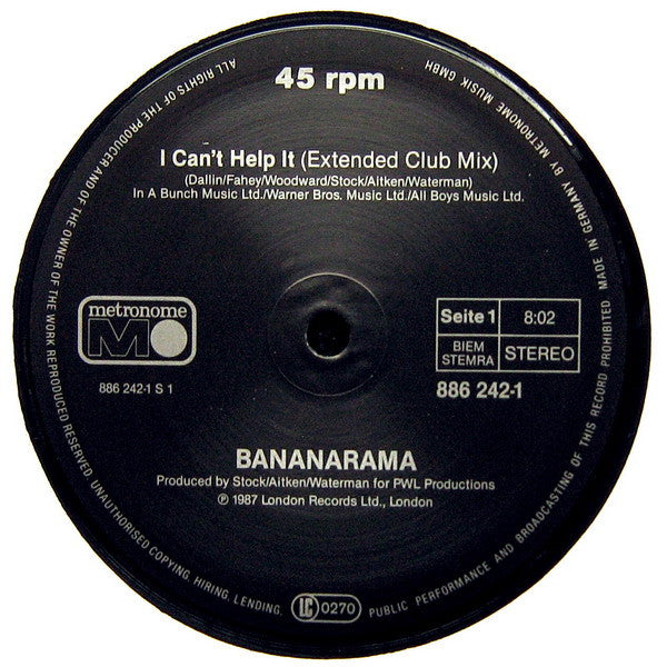 Bananarama : I Can't Help It (12", Maxi)