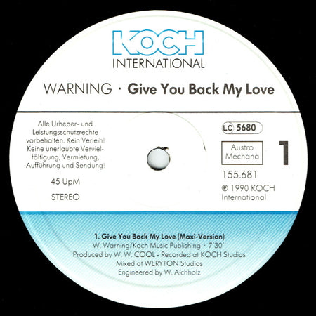 Warning (17) : Give You Back My Love (12")