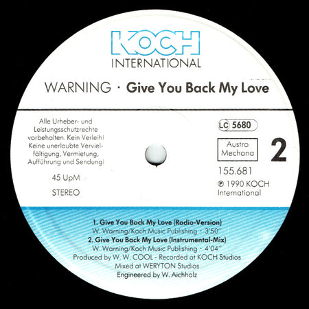 Warning (17) : Give You Back My Love (12")