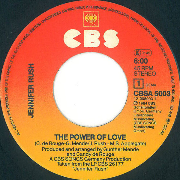 Jennifer Rush : The Power Of Love (7")
