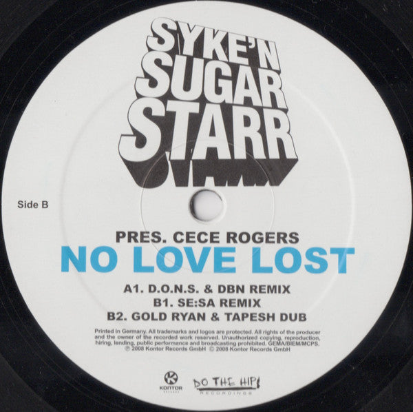 Syke 'n' Sugarstarr Pres. Ce Ce Rogers : No Love Lost (Part 2) (12")
