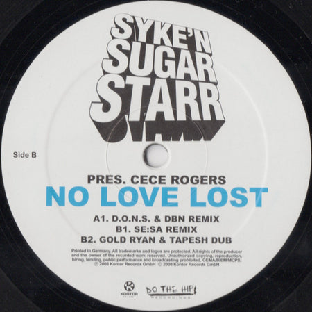 Syke 'n' Sugarstarr Pres. Ce Ce Rogers : No Love Lost (Part 2) (12")