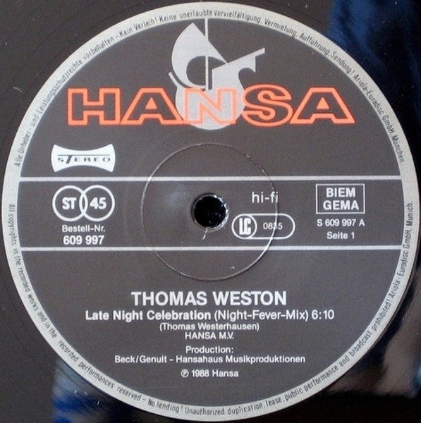 Thomas Weston : Late Night Celebration (12")