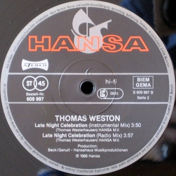 Thomas Weston : Late Night Celebration (12")