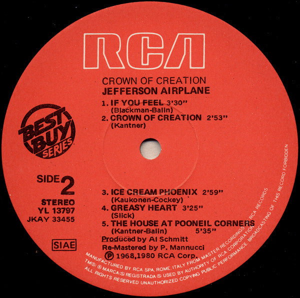 Jefferson Airplane : Crown Of Creation (LP, Album, RE, RM)