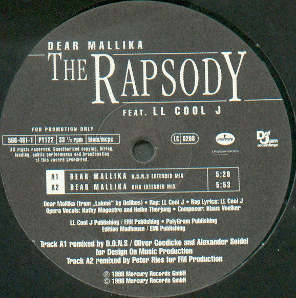 The Rapsody Feat. LL Cool J : Dear Mallika (12", Promo)
