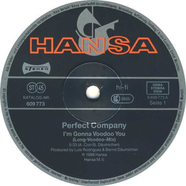 Perfect Company : I'm Gonna Voodoo You (12", Maxi)