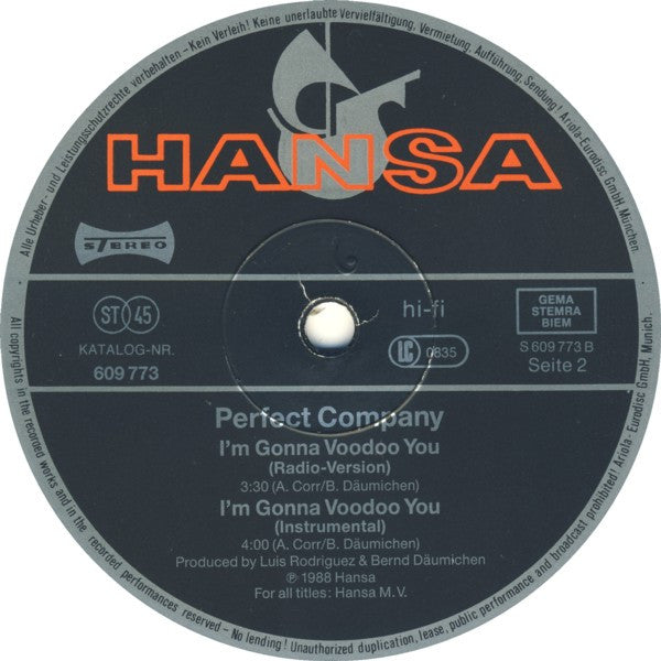 Perfect Company : I'm Gonna Voodoo You (12", Maxi)