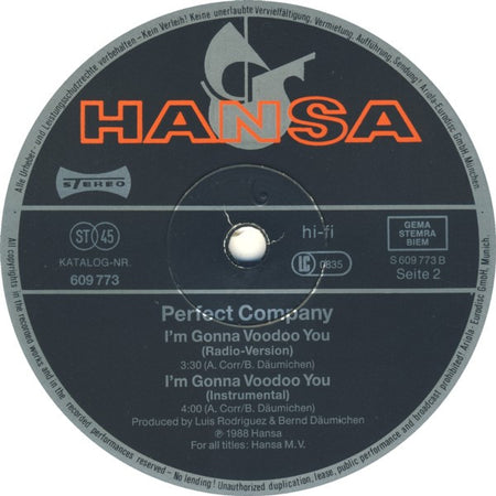 Perfect Company : I'm Gonna Voodoo You (12", Maxi)