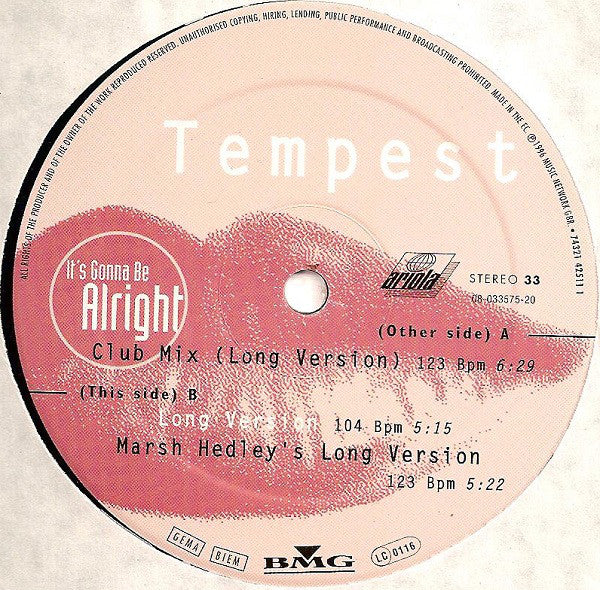 Tempest : It's Gonna Be Alright (12", Maxi)